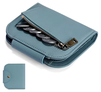 Produktbild von Geldbörse Damen Leder, Mini Kurzer Geldbeutel Frauen mit RFID-Schutz, kleines Damen Geldbeutel mit Großes Münzfach, Portemonnaie mit Reißverschluss Mehreren Kartenfächer