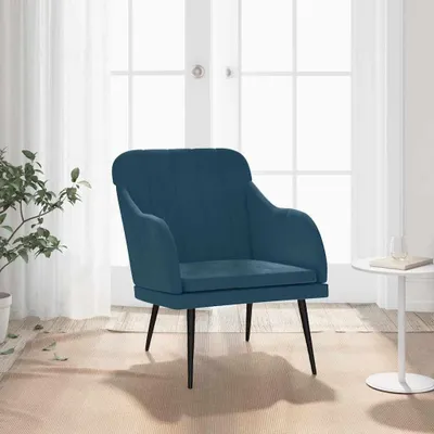 Produktbild von Blauer Samtsessel mit gepolsterter Rückenlehne und Armlehnen, 63x76x80 cm, Metallgestell, bequemer Loungesessel für Wohnzimmer, Büro und Schlafzimmer