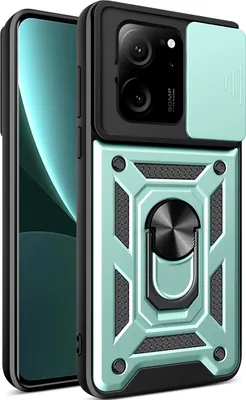 Produktbild von Hülle für Xiaomi 13T / 13T Pro / Redmi K60 Ultra mit Ring Ständer Halter Dia Kameraschutz TPU PC Hybrid Handyhülle Grün