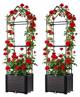Immagine prodotto di Vaso rialzato con supporto per piante rampicanti, serbatoio per l'acqua e ruote - 44x44x26 cm
