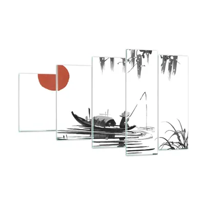 Produktbild von Bilder auf glas - 5 Teile - China Angler Zeichnen - 100x60cm - Glasbilder - Wandbilder - Bilder - zum Aufhängen bereit - Wanddekoration aus Glas - Glas Bilder - Wandbild auf Glas - GEG100x60-4340