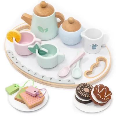 Produktbild von Teeservice Spielset für Kinder – Tee Set mit Tablett, bunten Tassen, Teebeuteln u. v. m., Holzspielzeug & Kinderküche Zubehör, Teeparty Set ab 3 4 5 6