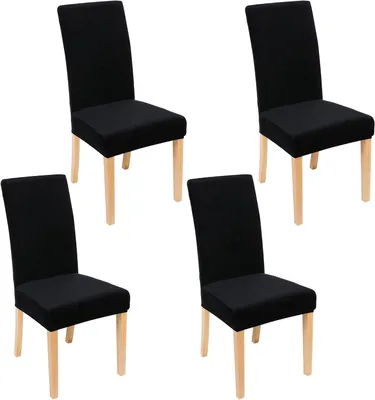 Zdjęcie produktu dla Pokrowce na krzesła jadalniane zestaw 4 sztuk, czarny, stretch velvet, do jadalni