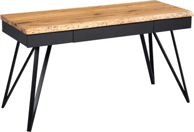 Produktbild von Schreibtisch - Schwarz - Braun - Wildeiche - Metallgestell - 140 x 56 cm - 3 Schubladen