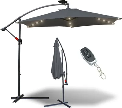 Immagine prodotto di Jiubiaz ombrellone con illuminazione a LED ombrellone semaforo 300cm- protezione solare, ombrellone da giardino - grigio