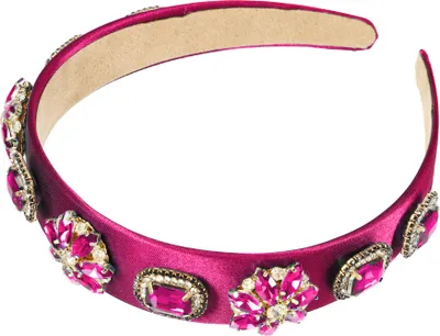Produktbild von Bling Vintage Blumen Strass Satin Breitkante Stirnband für Frauen Rosenrot