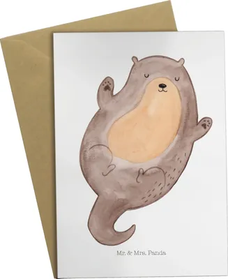 Produktbild von Mr. & Mrs. Panda Klappkarte Otter Umarmen - Weiß - Geschenk, babykarte, glückwunschkarten, Optimistisch, einladungskarten, Glückwunschkarte, gut Gelaunt, weihnachtskarten