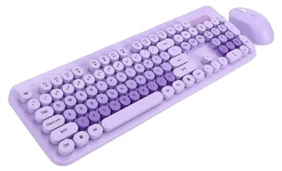 Obrázek produktu pro Bezdrátová roztomilá klávesnice a myš 104 kláves Klávesnice ve stylu psacího stroje Retro kulaté klávesy Klávesnice pro PC notebook stolní počítač Fialová