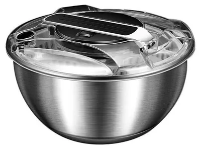 Salatcentrifuge Edelstahl 4,5 l mit Deckel, Antirutsch-Boden