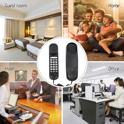 Image de Mini téléphone filaire de bureau pour ligne terrestre Téléphone fixe montable au mur Fonctions Mute/Pause/Recomposition pour la maison, l'hôtel, le bureau, la banque, le centre d'appel