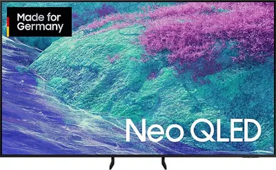 A Samsung Neo QLED TV displaying a colorful abstract image, with a "Made for Germany" badge in the top left corner and "Neo QLED" text at the bottom.