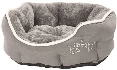 Image de Dehner Lieblinge Lit pour chien et chat Sammy, ovale, env. 45 x 40 x 14 cm, polyester, gris