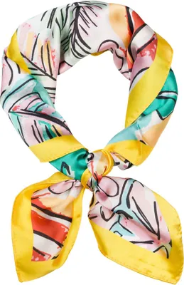 Produktbild von styleBREAKER Damen Halstuch mit Palmen Blätter Blüten Muster im Popart Style, Tuch Quadratisch, Vierecktuch Bunt, Kopftuch 01016237