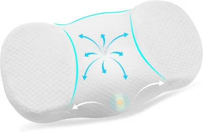 Image de Coussin 60x40 cm, en mousse à mémoire de forme, ergonomique, avec support pour la nuque, idéal pour les voyages