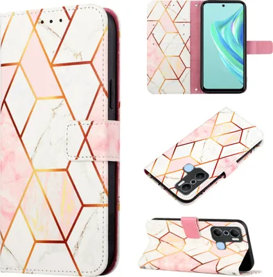 Produktbild von Infinix Hot 20 Play Hülle, Marmor Motiv Kunstleder Tasche Wallet Kartenfächer mit Standfunktion Klapp Schutzhülle für Infinix Hot 20 Play Pink