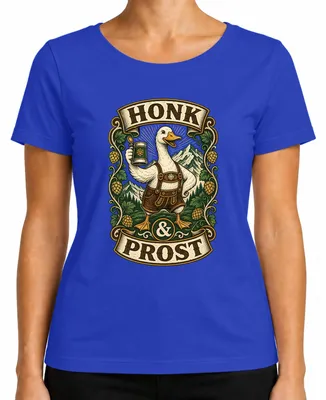 Immagine prodotto di Maglietta da uomo o da donna in stile tradizionale bavarese, con motivo "Honk & Prost Gans Lederhose   Bier Trachtenshirt Dirndl", colore blu, taglia M