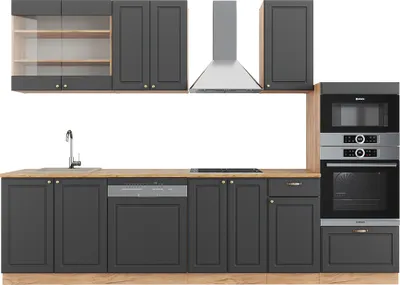 Produktbild von Küchenzeile Vicco Fame-Line Anthrazit Landhaus/Goldkraft Eiche 300 cm mit Hochschrank, ohne Arbeitsplatte, Model 38653