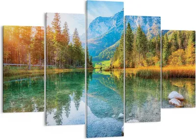 Produktbild von Bild auf Leinwand - Leinwandbild - 5 Teile - Landschaft Berge Morgendämmerung - 150x100cm - Wand Bild - Wanddeko - Wandbilder - Leinwanddruck - Bilder - Wanddekoration - Leinwand bilder EA150x100-4456