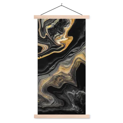 Produktbild von MuchoWow® Textilposter Marmor - Acryl - Gold - Luxus - Abstrakt 60x120 cm mit holzfarbenen Rahmen - Holz
