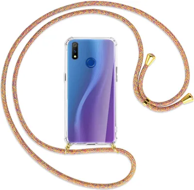 Produktbild von Handykette Backcover-Schutzhülle mit Band (Metall goldfarben) für Realme 3 Pro (X Lite) - Rainbow