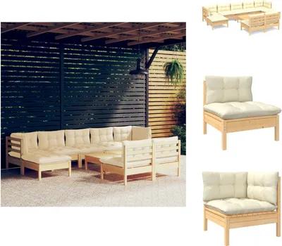 Image de vidaXL Ensemble salon de jardin 10 pièces avec coussins crème pin - Ensembles de meubles de jardin