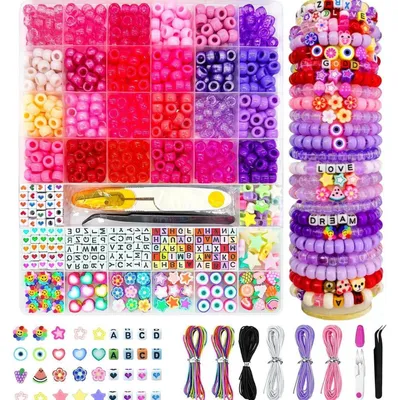 Immagine prodotto di Set di perline per creare gioielli, 1000 pezzi, 24 colori, 6x9 mm, foro grande, perline a forma di lettere e frutta, ideale per creare braccialetti dell'amicizia, collane e altri accessori