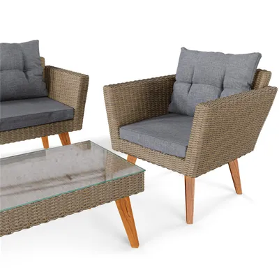 Produktbild von di volio Polyrattan Lounge Gartenmöbel-Set RIVA - Lounge Set mit Doppelsofa, 2 Sesseln & Tisch - Gartenmöbel-Set in Rattan-Optik