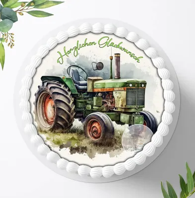 Produktbild von Für die Geburtstags Torte ein Tortenaufleger, Zuckerbild mit dem Motiv: Traktor, Essbares Foto für Torten, Fondant, Ø 20cm, 1994z