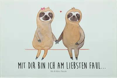 Produktbild von Mr. & Mrs. Panda Schneidplatte Glas Faultier Pärchen - Weiß - Geschenk, Gemeinsam, Schneideplatte, Hackbrett, Schneidebrett, Liebe, Küchenbrett, Glasschneidebrett