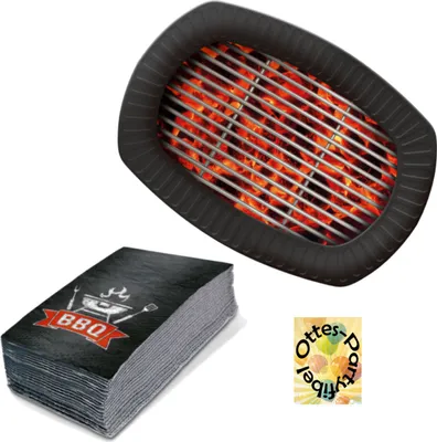 Produktbild von Holzkohle-Grill-BBQ-Set 22tlg. - für 6 Gäste 6 Teller 16 Servietten