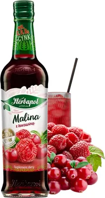 Produktbild von Herbapol Himbeere Cranberry Sirup 420ml - Getränkesirup für Wasser Vitamin C D