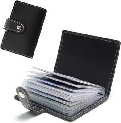 Obrázok produktu pre Puzdro na vizitky z umelého koženého materiálu (PU), pojazúc 26 kariet, čierna farba, určené na organizáciu