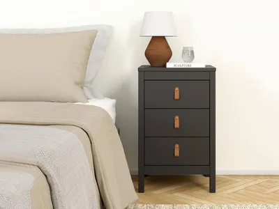 Immagine prodotto di Dmora Comodino Lombardia 38.4x43.8x70.1h cm Nero, 3 Cassetti Apertura Scorrevole