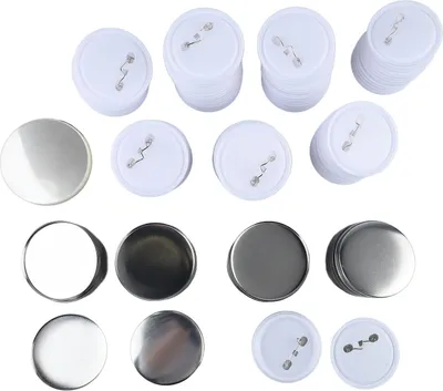 Obrázek produktu pro Sada 100 kusů polotovarů na odznaky 58 mm, kov a plast – pro stroj na výrobu odznaků – odznaky a brože pro kutily – nerezové