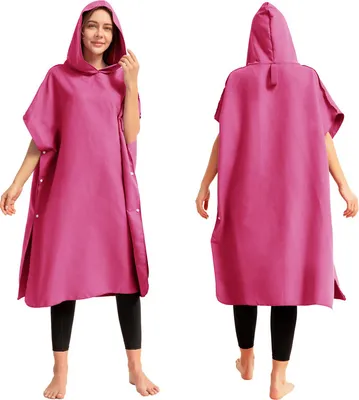 Obrázek produktu pro Ručník z mikrovlákna Surf Change Towel, Quick Dry, Poncho Robe s kapucí, Beach Bathrobe, Wetsuit Wrap, Rose Red