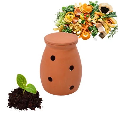 Produktbild von Relaxdays Wurmkomposter zum Eingraben, 1L, Wurmturm für Küchenabfälle, Deckel, Komposter Garten & Beet, Ton, terrakotta