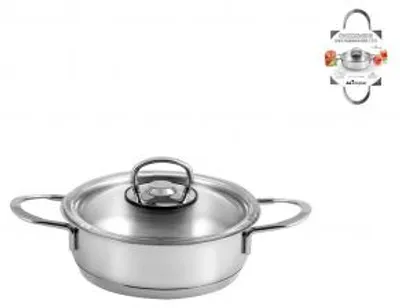 Immagine prodotto di Casseruola Bassa 2 Manici Inox 18/10 Coperchio In Vetro Cm16