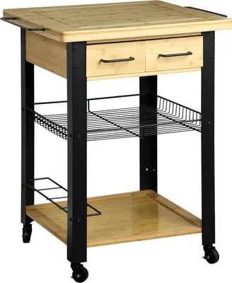 Image de Chariot de cuisine KESPER – 71 x 60 x 88 cm – Style industriel – 2 tiroirs, panier métallique, finition chêne, structure noire – avec roulettes – 2589113