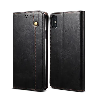 Obrázek produktu pro Pouzdro pro iPhone XS/iPhone X, kožené flip pouzdro peněženka s funkcí stojánku černé