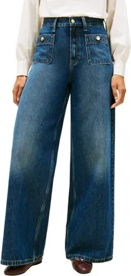 Zdjęcie produktu dla Spodnie jeans damskie Tommy Hilfiger Mine 70'S, szerokie nogawki, wysoki stan, kolor niebieski (Mine), rozmiar 30W