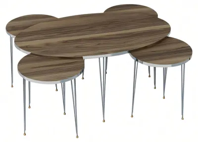 Image de Eleganter brauner Holz-Couchtisch mit Beistelltischen im stilvollen