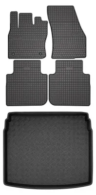 Image de Tapis en caoutchouc + bac de coffre pour Volkswagen Tiguan Allspace 2017- (plancher réglable, plancher bas) – 5 pièces, noirs, sur mesure