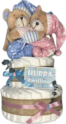 Produktbild von Windeltorte Zwillinge Bärengeschwister rosa/blau