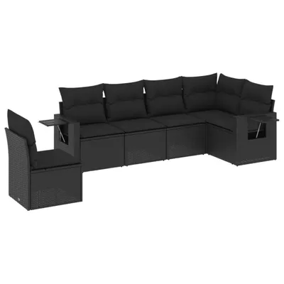 Produktbild von 6-tlg. Garten-Lounge-Set, modulares Outdoor-Sofa mit klappbaren Tischen, Poly Rattan Schwarz, UV-beständig, inkl. abnehmbare Kissen
