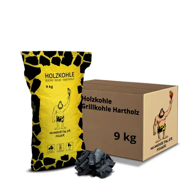 Produktbild von Neandertaler Feuer Holzkohle Grillkohle 9 kg Charcoal BBQ Kohle für Grill Smoker Kamin | Grillholzkohle aus Laubholz Buchenholzkohle | Restaurant