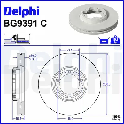 Produktbild von DELPHI Bremsscheibe BG9391C