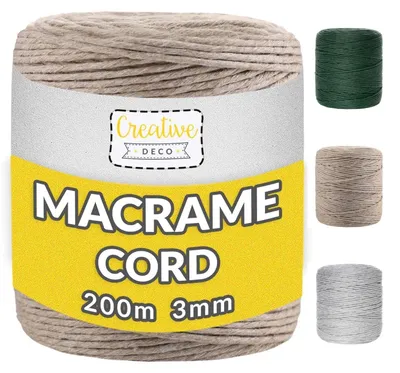 Productafbeelding van Creative Deco 200 m Donker Beige Macrame Koord, 2-3 mm Dikte 15-laags