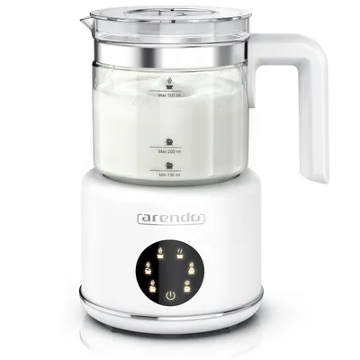 Produktbild von Arendo Elektrischer Milchaufschäumer 500 ml Glasbehälter, heißer & kalter Milchschaum, 600 W, 2 Einsätze, für Cappuccino Latte Macchiato heiße Schokolade uvm.