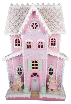Produktbild von Clayre & Eef Lebkuchenhaus mit LED 54x31x76 cm Rosa Kunststoff