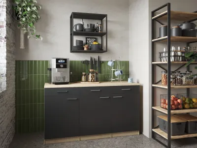 Produktbild von Küchenschrank Unterschrank Schublade 150 cm Eiche Sägerau Schwarz Merle Respekta